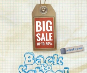Back to school background with sale tag vector 03