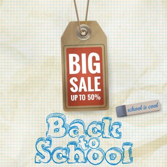 Back to school background with sale tag vector 03