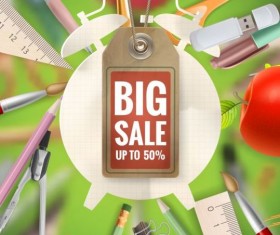 Back to school background with sale tag vector 04