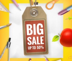 Back to school background with sale tag vector 07