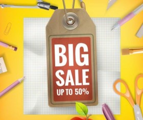 Back to school background with sale tag vector 08