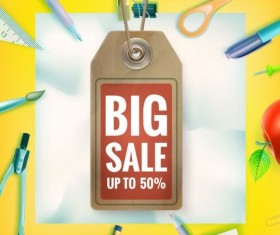 Back to school background with sale tag vector 09