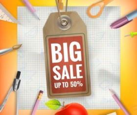 Back to school background with sale tag vector 10