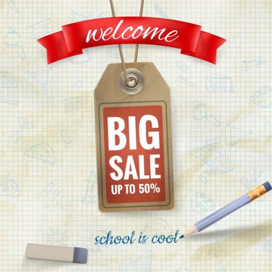 Back to school background with sale tag vector 11