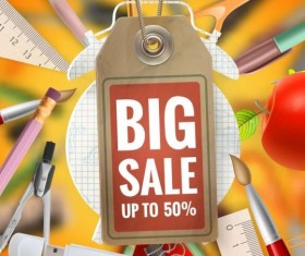 Back to school background with sale tag vector 12
