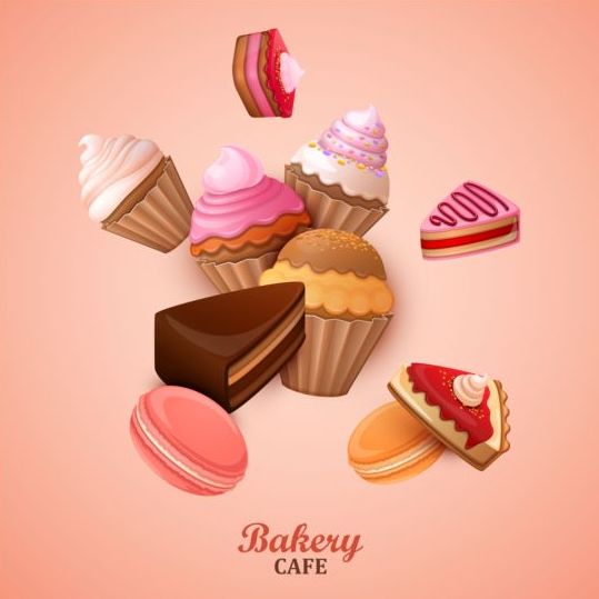Bakery cake with pink background vector 01
