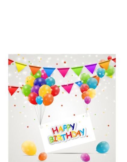 Balloon birthday card with pennants vector