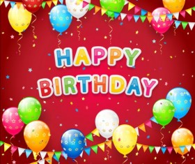 Balloons and confetti on red Birthday background vector