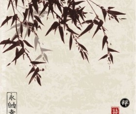 Bamboo chinese wash painting vector 01
