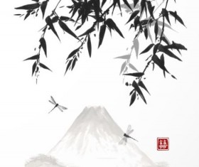 Bamboo chinese wash painting vector 02