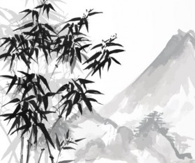 Bamboo chinese wash painting vector 06