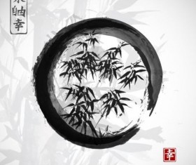 Bamboo chinese wash painting vector 07