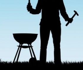 Barbecue party background with silhouetter vector 02