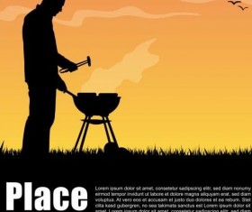 Barbecue party background with silhouetter vector 03