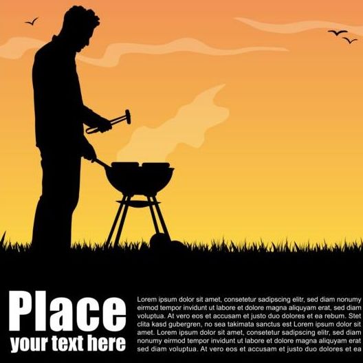 Barbecue party background with silhouetter vector 03