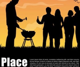 Barbecue party background with silhouetter vector 04