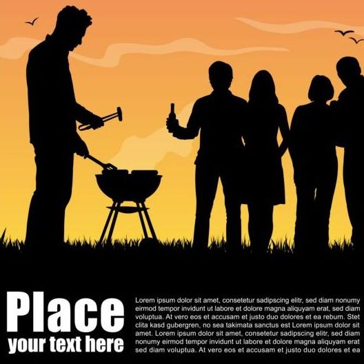 Barbecue party background with silhouetter vector 04