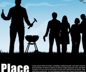Barbecue party background with silhouetter vector 05