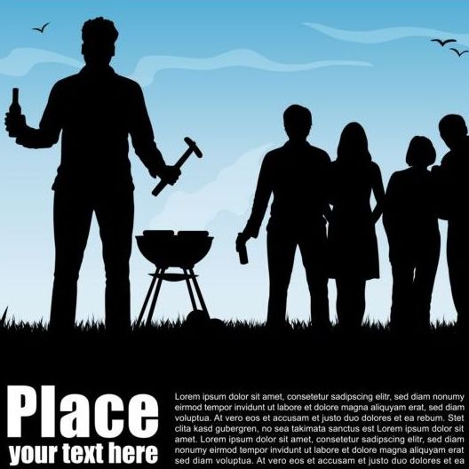 Barbecue party background with silhouetter vector 05