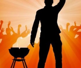 Barbecue party background with silhouetter vector 06