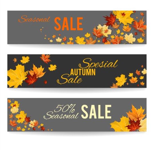 Beautiful autumn banners vector set