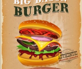 Big burger vintage poster vector 01