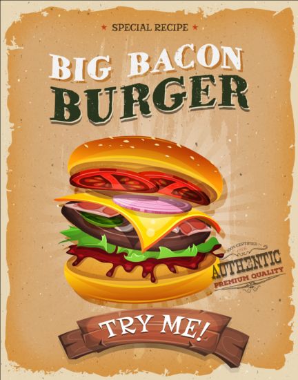 Big burger vintage poster vector 01