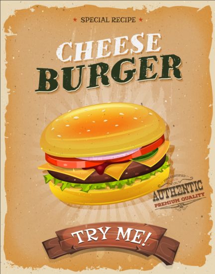 Big burger vintage poster vector 02