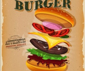 Big burger vintage poster vector 03
