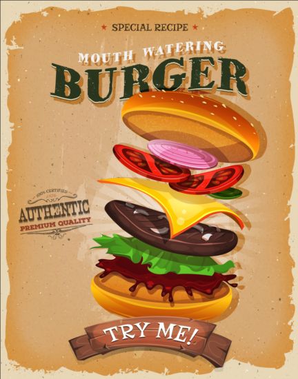 Big burger vintage poster vector 03