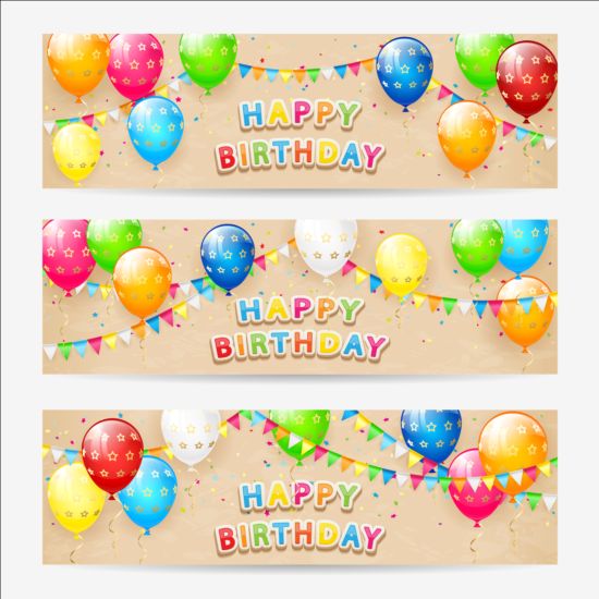 Birthday balloons and confetti vector banners