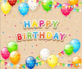 Birthday balloons and confetti with grunge background