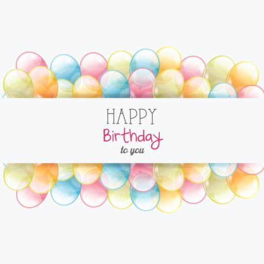 Birthday card with transparent balloons vector 02