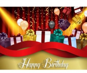Birthday gift with balloon and confetti cards vector