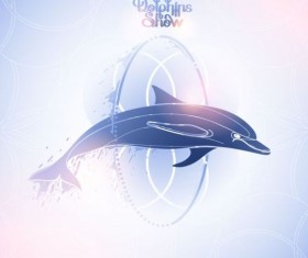 Blue dolphin with summer background vector 02