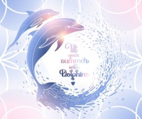 Blue dolphin with summer background vector 03