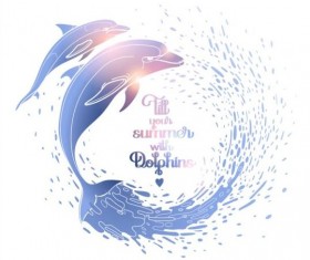 Blue dolphin with summer background vector 04