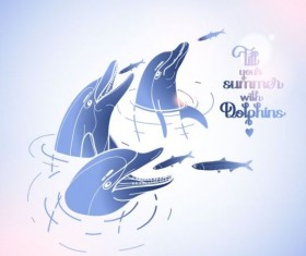 Blue dolphin with summer background vector 05