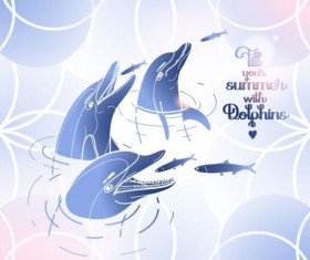 Blue dolphin with summer background vector 06