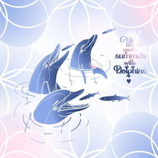 Blue dolphin with summer background vector 06