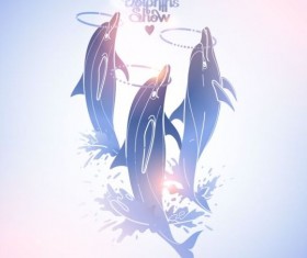 Blue dolphin with summer background vector 07