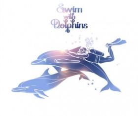 Blue dolphin with summer background vector 08