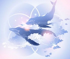 Blue dolphin with summer background vector 09
