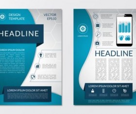 Blue modern brochure flyer cover vector set 02