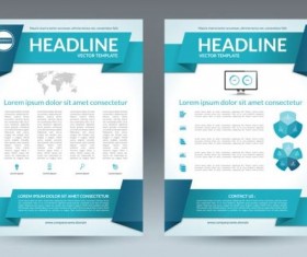 Blue modern brochure flyer cover vector set 05