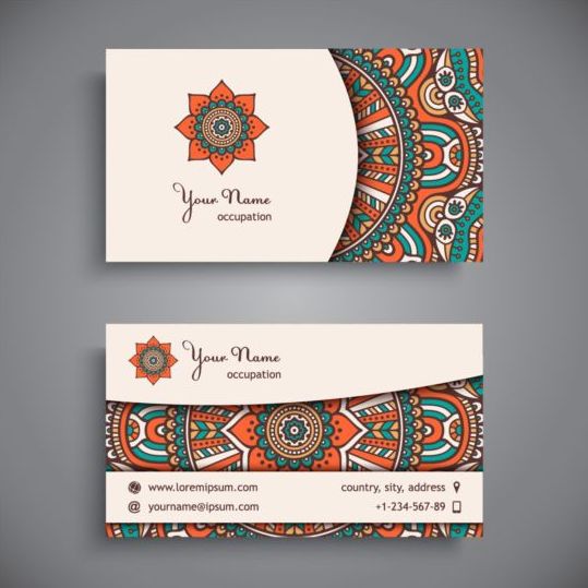 Business card with ethnic pattern vector set 01
