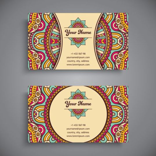 Business card with ethnic pattern vector set 08
