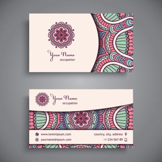 Business card with ethnic pattern vector set 09