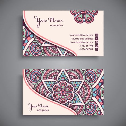 Business card with ethnic pattern vector set 11