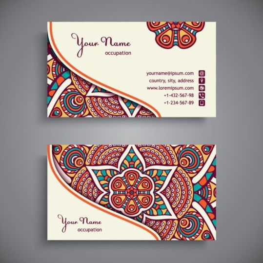 Business card with ethnic pattern vector set 12